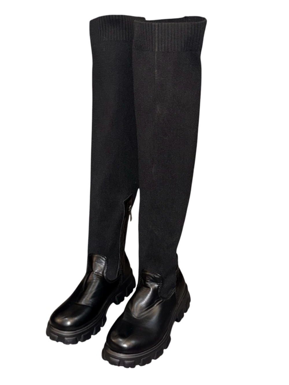 Over-the-Knee Platform Chunky Sole Boots - Black